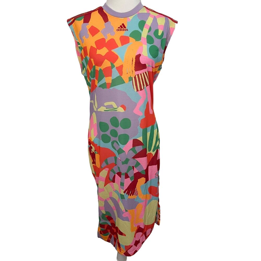 NWT Farm Rio Adidas colorful sleeveless summer crewneck dress - S